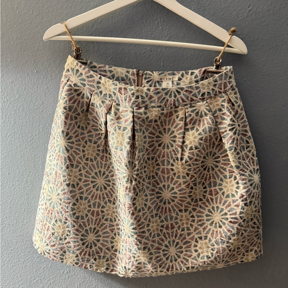 miami Cream Multicolor Geometric Pleated Mini Skirt
